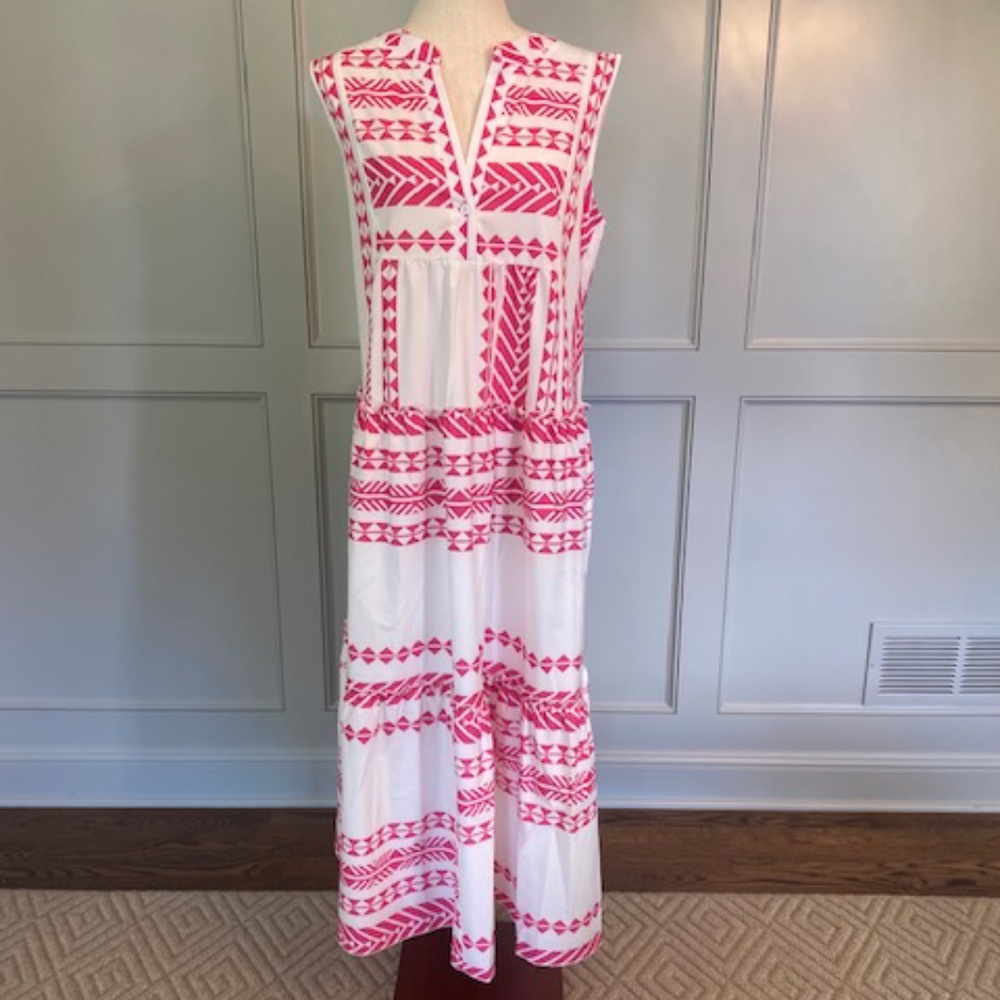 Pink and White Aztec Tunic Maxi Dress Sz M
